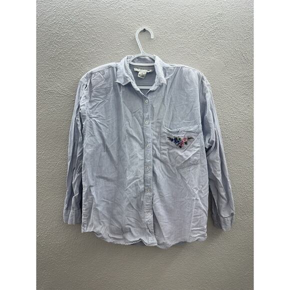 New York Aspects Womens Shirt Size Medium Blue Striped Button Up Long Sleeve VTG - Picture 1 of 13